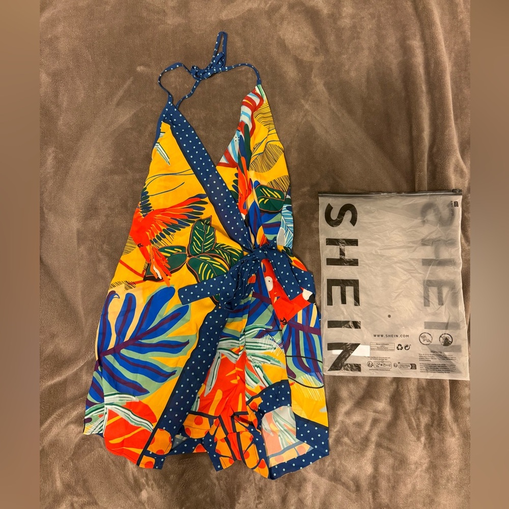 SHEIN Colorful Leaf Print Romper